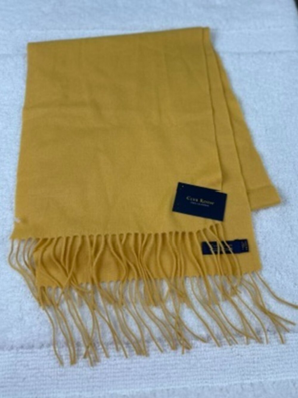 Club Room 100% Cashmere Mustard Yellow Scarf Fringe NWT
